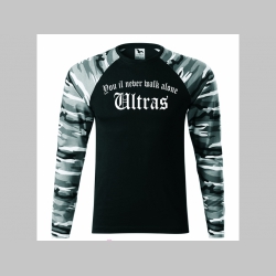 Ultras - You il never walk alone -  pánske tričko (nie mikina!!) s dlhými rukávmi vo farbe " metro " čiernobiely maskáč gramáž 160 g/m2 materiál 100%bavlna